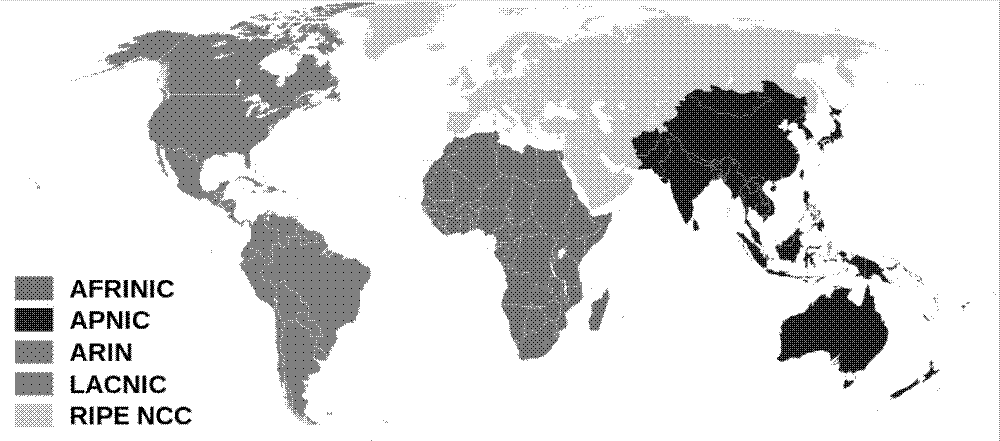 Regional Internet Registries world map